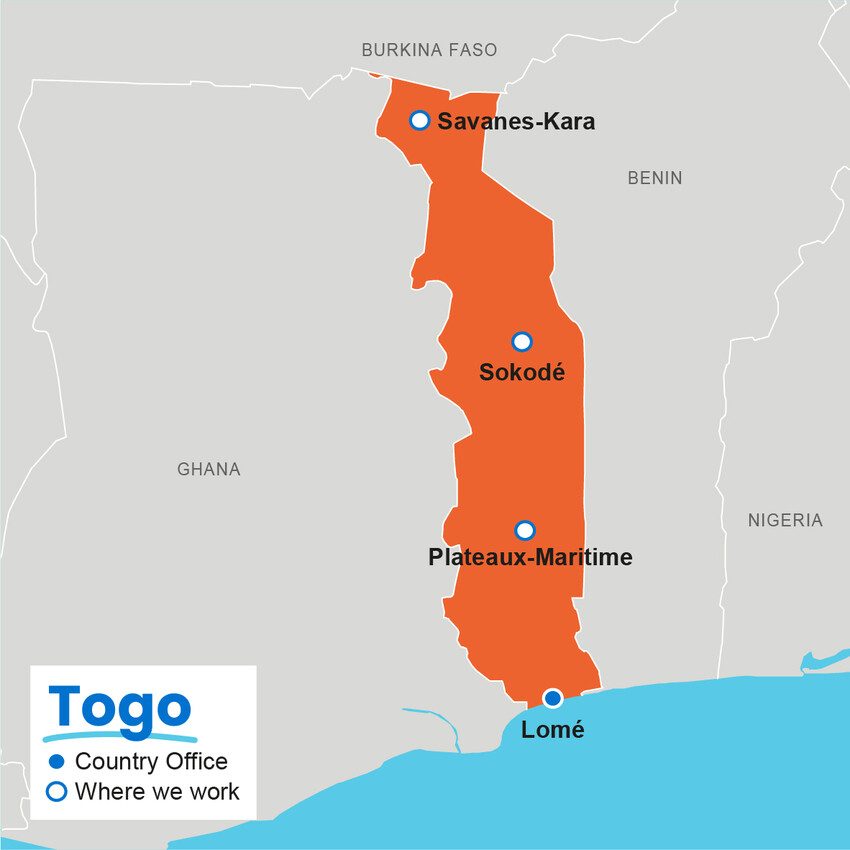 Une carte montrant où Plan International travaille au Togo.